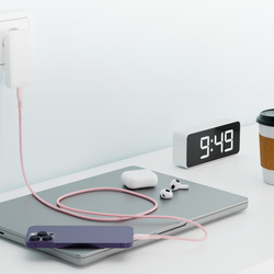 QUALO kabel nylonowy USB-C - USB-C 1,5m 3A 60W różowy QKN-CC-16