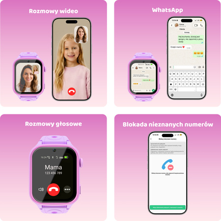 Smartwatch dziecięcy AI Forever Besti KW-540 GPS WiFi 4G IPS – Inteligentny zegarek dla dzieci z lokalizatorem, rozmowami wideo i przyciskiem SOS Różowy