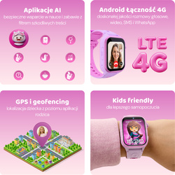 Smartwatch dziecięcy AI Forever Besti KW-540 GPS WiFi 4G IPS – Inteligentny zegarek dla dzieci z lokalizatorem, rozmowami wideo i przyciskiem SOS Różowy
