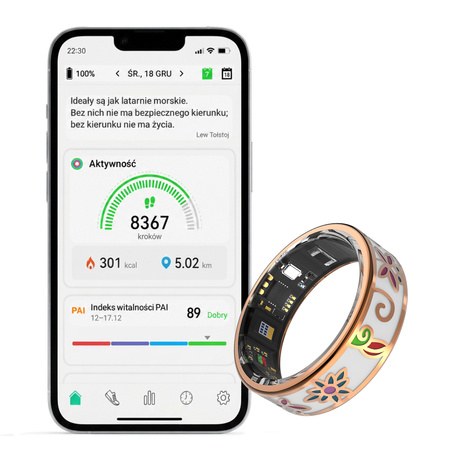 Smart Ring Forever Botanical SR-101 Bluetooth 5.4 BLE 5ATM – Inteligentny pierścień z monitorowaniem zdrowia, snu i aktywności Różowe złoto