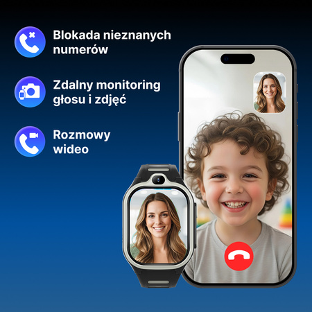Smartwatch dziecięcy AI Forever Boost KW-530 GPS WiFi 4G – Inteligentny zegarek dla dzieci z lokalizatorem, rozmowami wideo i przyciskiem SOS (czarny)