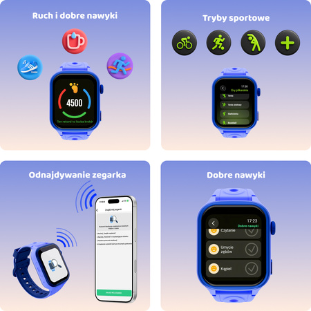 Smartwatch dziecięcy AI Forever Bro KW-540 GPS WiFi 4G IPS – Inteligentny zegarek dla dzieci z lokalizatorem, rozmowami wideo i przyciskiem SOS Niebieski