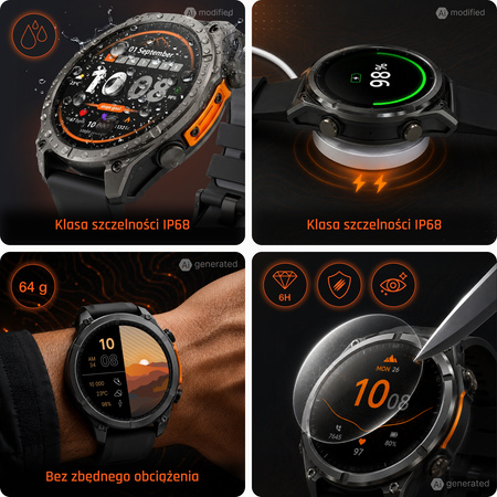 Smartwatch męski Forever SW-900 Focus GPS Bluetooth 5.4 AMOLED IP68 – Inteligentny zegarek z rozmowami Bluetooth, profilami multisportowymi i monitorowaniem zdrowia Czarny