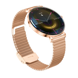 Smartwatch damski Forever SB-370 Lucca Bluetooth 5.3 AMOLED IP68 – Inteligentny zegarek z rozmowami Bluetooth, funkcjami zdrowia i 2 paskami Różowe złoto - Pasek w panterkę