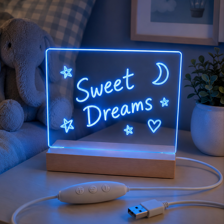 Forever Light Akrylowa Lampka Nocna LED FNL-18 z drewnianą podstawką i markerem