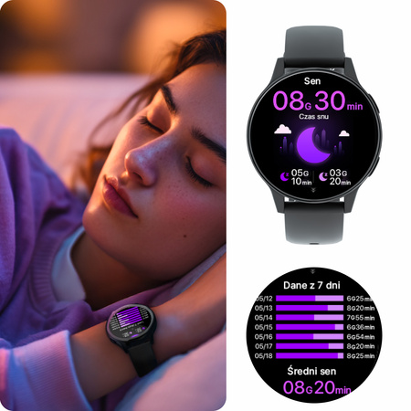 Smartwatch Forever iGO Watch 4! JW-600 Bluetooth 5.3 AMOLED IP67 – Inteligentny zegarek z rozmowami Bluetooth, monitorowaniem zdrowia i 2 paskami Czarny