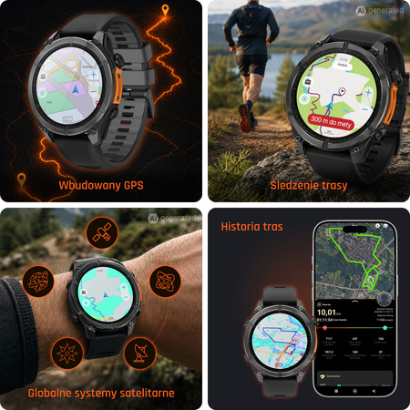 Smartwatch męski Forever SW-900 Focus GPS Bluetooth 5.4 AMOLED IP68 – Inteligentny zegarek z rozmowami Bluetooth, profilami multisportowymi i monitorowaniem zdrowia Czarny