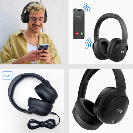 Słuchawki bezprzewodowe Forever FS-300E Bluetooth 5.3 AUX USB-C Hybrid ANC Czarne