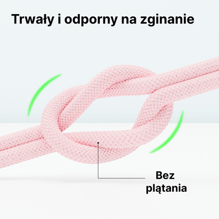 QUALO kabel nylonowy USB-C - Lightning 1,5m 2,4A rożowy QKN-CL-16