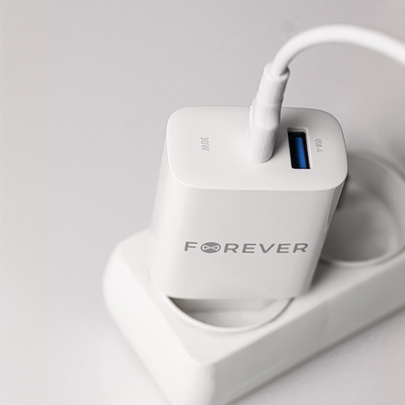 Forever ładowarka sieciowa PD QC TC-07-30AC 1x USB-C 1x USB 30W biała + kabel USB-C - USB-C 60W