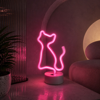 Neon na podstawce LED KOT róż FSNE02 Forever Light