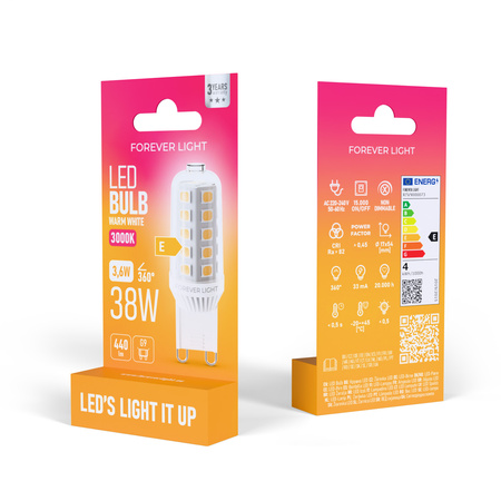 Forever Light Żarówka LED G9 3.6W 440lm 3000K ceramiczna klasa E