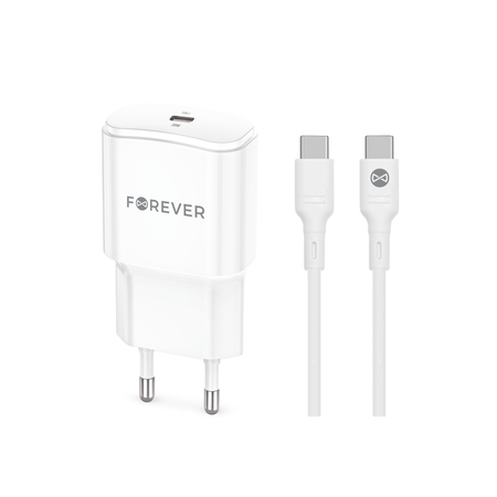 Forever ładowarka sieciowa PD QC TC-01-20C 1x USB-C 20W biała + kabel USB-C - USB-C 20W