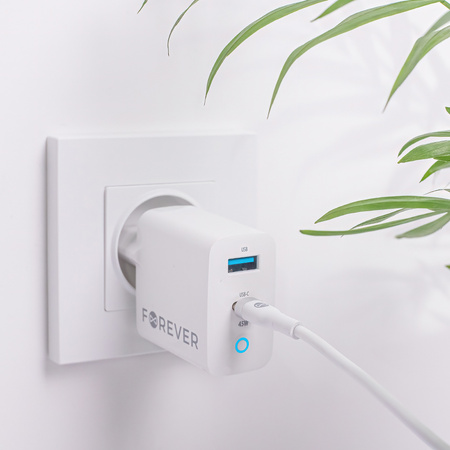 Forever ładowarka sieciowa GaN PD QC TC-06-45AC 1x USB-C 1x USB 45W biała