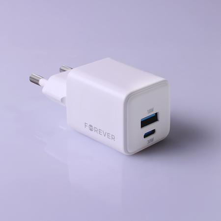 Forever ładowarka sieciowa GaN PD QC TC-08-30AC 1x USB-C 1x USB 30W biała