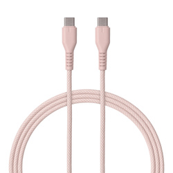 QUALO kabel nylonowy USB-C - USB-C 1,5m 3A 60W różowy QKN-CC-16