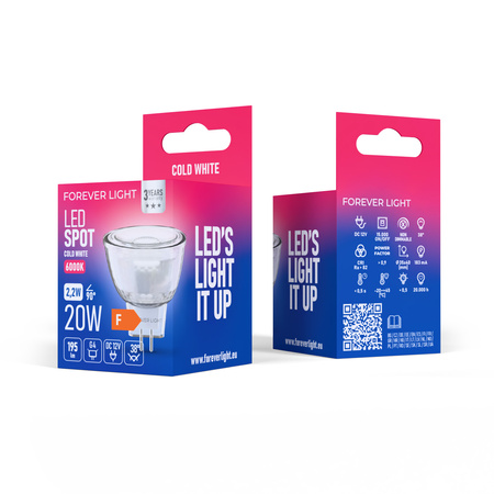 Forever Light Żarówka LED G4 MR11 38° 2.2W 195lm 6000K 12V szklana klasa F