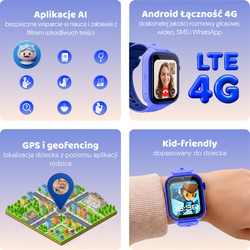 Smartwatch dziecięcy AI Forever Bro KW-540 GPS WiFi 4G IPS – Inteligentny zegarek dla dzieci z lokalizatorem, rozmowami wideo i przyciskiem SOS Niebieski