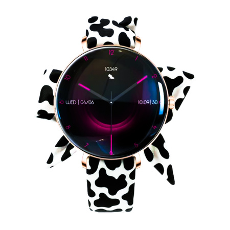 Smartwatch damski Forever SB-370 Lucca Bluetooth 5.3 AMOLED IP68 – Inteligentny zegarek z rozmowami Bluetooth, funkcjami zdrowia i 2 paskami Różowe Złoto - Łaciaty Pasek