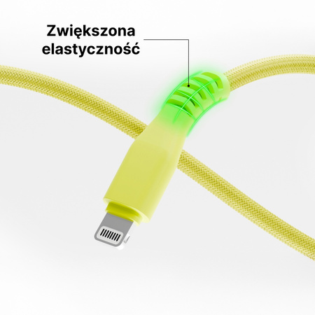QUALO kabel nylonowy USB-C - Lightning 1,5m 2,4A zółty QKN-CL-05