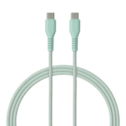 QUALO kabel nylonowy USB-C - USB-C 1,5m 3A 60W miętowy QKN-CC-21