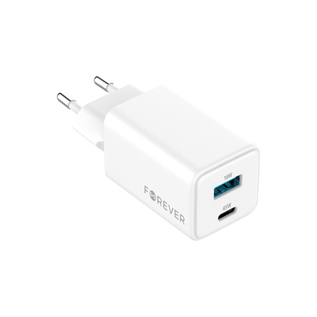 Forever ładowarka sieciowa GaN PD QC TC-08-45AC 1x USB-C 1x USB 45W biała