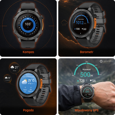 Smartwatch męski Forever SW-900 Focus GPS Bluetooth 5.4 AMOLED IP68 – Inteligentny zegarek z rozmowami Bluetooth, profilami multisportowymi i monitorowaniem zdrowia Czarny
