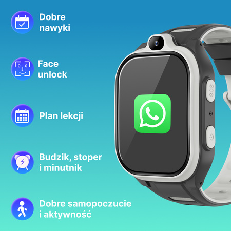 Smartwatch dziecięcy AI Forever Boost KW-530 GPS WiFi 4G – Inteligentny zegarek dla dzieci z lokalizatorem, rozmowami wideo i przyciskiem SOS (czarny)