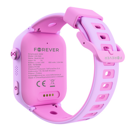 Smartwatch dziecięcy AI Forever Besti KW-540 GPS WiFi 4G IPS – Inteligentny zegarek dla dzieci z lokalizatorem, rozmowami wideo i przyciskiem SOS Różowy