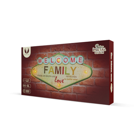 Forever Light Znak Metalowy RETRO LED Welcome Family