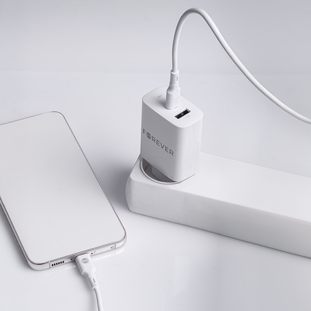 Forever ładowarka sieciowa PD QC TC-07-30AC 1x USB-C 1x USB 30W biała + kabel USB-C - USB-C 60W