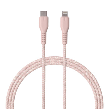 QUALO kabel nylonowy USB-C - Lightning 1,5m 2,4A rożowy QKN-CL-16