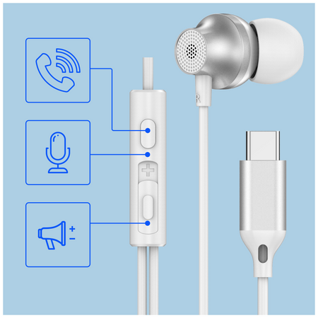 Forever słuchawki przewodowe EP-02 dokanałowe USB-C białe