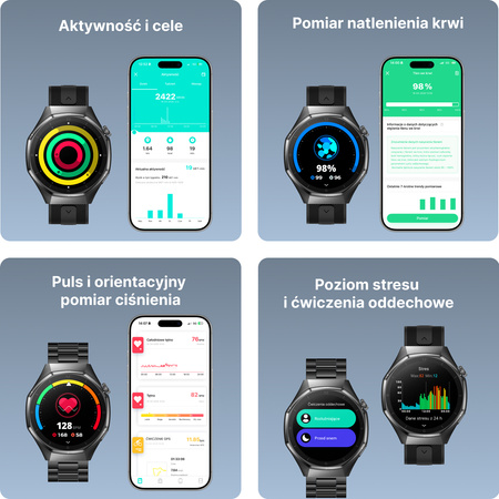 Smartwatch męski Forever SW-720 xBase Bluetooth 5.3 AMOLED IP68 – Inteligentny zegarek z rozmowami Bluetooth, monitorowaniem zdrowia i 2 paskami Czarny
