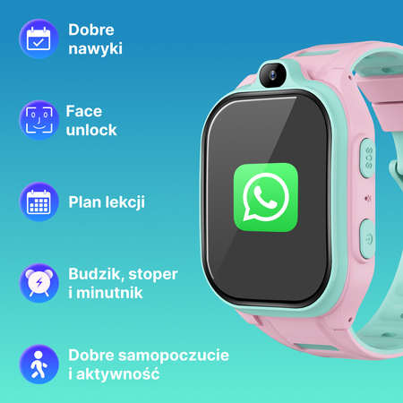 Smartwatch dziecięcy AI Forever Boost KW-530 GPS WiFi 4G – Inteligentny zegarek dla dzieci z lokalizatorem, rozmowami wideo i przyciskiem SOS (różowy)