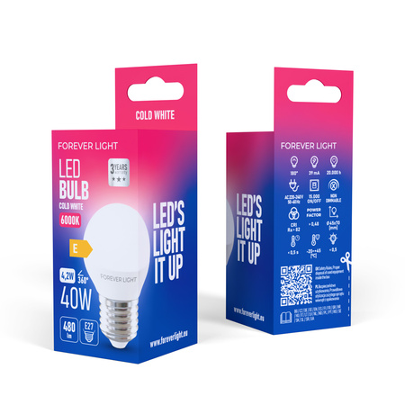 Forever Light Żarówka LED E27 G45 4.2W 480lm 6000K klasa E