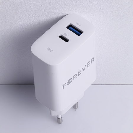 Forever ładowarka sieciowa PD QC TC-07-30AC 1x USB-C 1x USB 30W biała + kabel USB-C - USB-C 60W