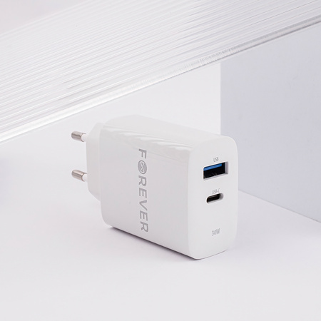 Forever ładowarka sieciowa PD QC TC-07-30AC 1x USB-C 1x USB 30W biała