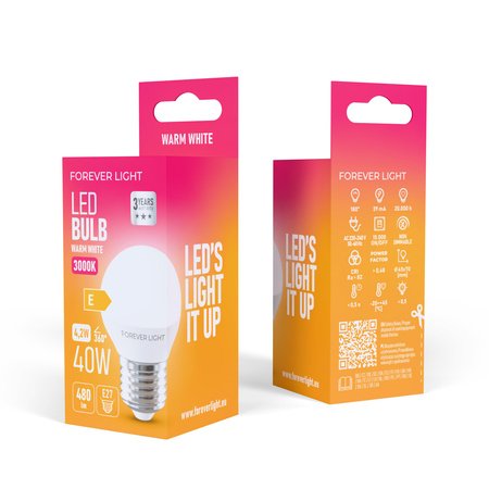 Forever Light Żarówka LED E27 G45 4.2W 480lm 3000K klasa E