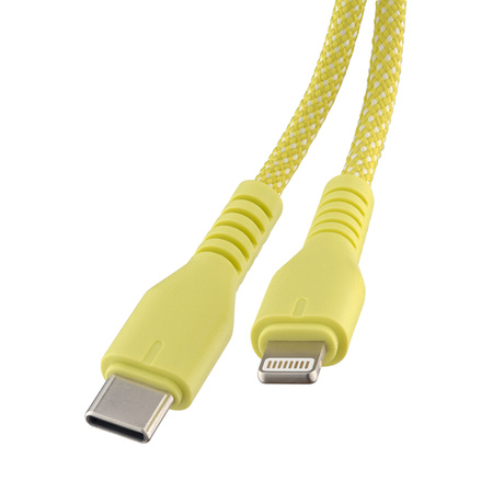 QUALO kabel nylonowy USB-C - Lightning 1,5m 2,4A zółty QKN-CL-05