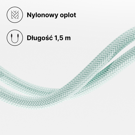 QUALO kabel nylonowy USB-C - Lightning 1,5m 2,4A mietowy QKN-CL-21
