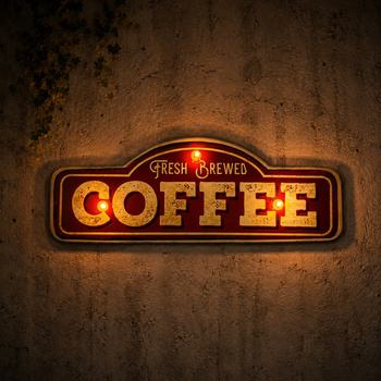 Znak Metalowy RETRO LED Fresh Brewed Coffee Forever Light