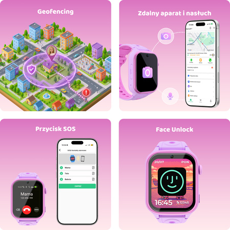 Smartwatch dziecięcy AI Forever Besti KW-540 GPS WiFi 4G IPS – Inteligentny zegarek dla dzieci z lokalizatorem, rozmowami wideo i przyciskiem SOS Różowy