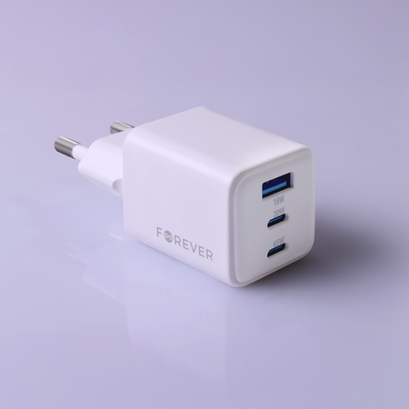 Forever ładowarka sieciowa GaN PD QC TC-08-65ACC 2x USB-C 1x USB 65W biała