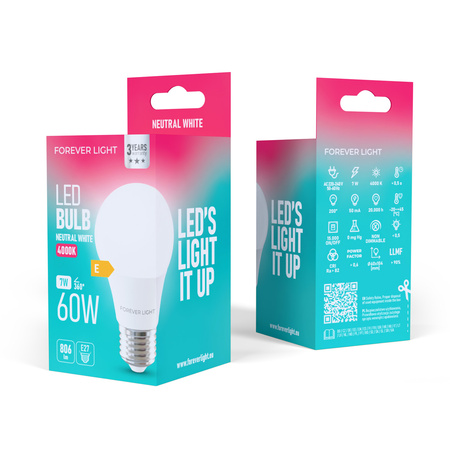 Forever Light Żarówka LED E27 A60 7W 806lm 4000K klasa E