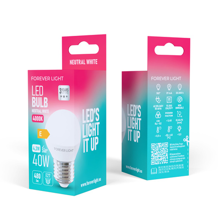 Forever Light Żarówka LED E27 G45 4.2W 480lm 4000K klasa E