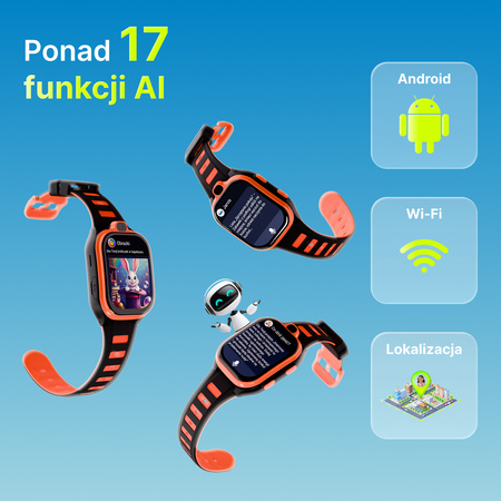 Smartwatch dziecięcy AI Forever Boost KW-530 GPS WiFi 4G – Inteligentny zegarek dla dzieci z lokalizatorem, rozmowami wideo i przyciskiem SOS (pomarańczowy)