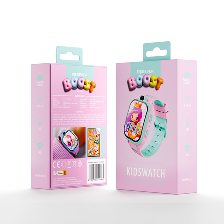 Smartwatch dziecięcy AI Forever Boost KW-530 GPS WiFi 4G – Inteligentny zegarek dla dzieci z lokalizatorem, rozmowami wideo i przyciskiem SOS (różowy)