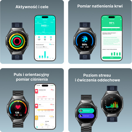 Smartwatch męski Forever SW-720 zBase Bluetooth 5.3 AMOLED IP68 – Inteligentny zegarek z rozmowami Bluetooth, monitorowaniem zdrowia i 2 paskami Granatowy