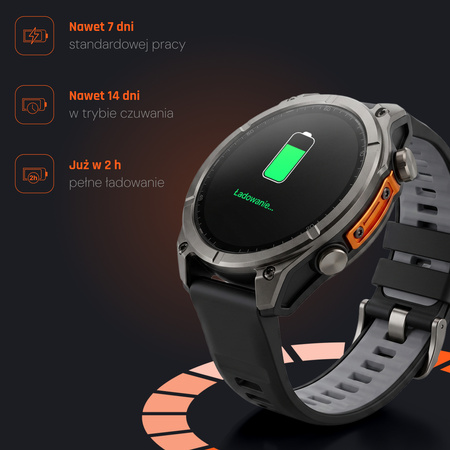 Smartwatch męski Forever SW-900 Focus GPS Bluetooth 5.4 AMOLED IP68 – Inteligentny zegarek z rozmowami Bluetooth, profilami multisportowymi i monitorowaniem zdrowia Czarny